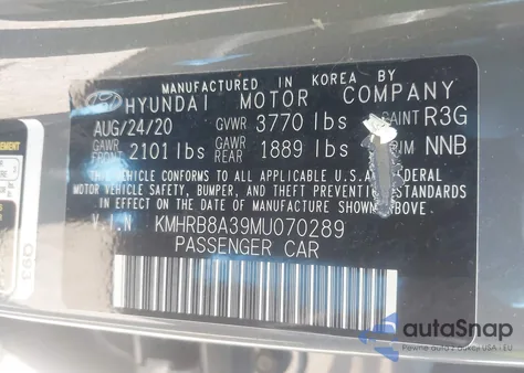 2021 Hyundai Venue Se from USA, damaged, VIN KMHRB8A39MU070289